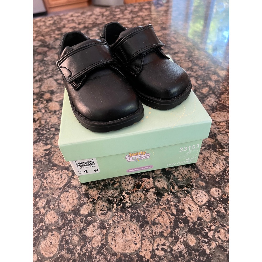 Teeny Toes Little Leather Line Black Dress Shoes 33153 Size 3 Wide Chubby WW
